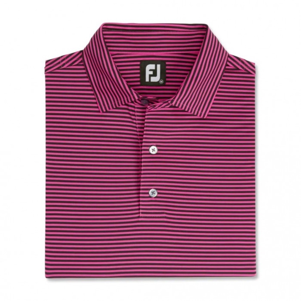 Footjoy Lisle Feeder Stripe Self Collar Shirts Hot Pink / Black